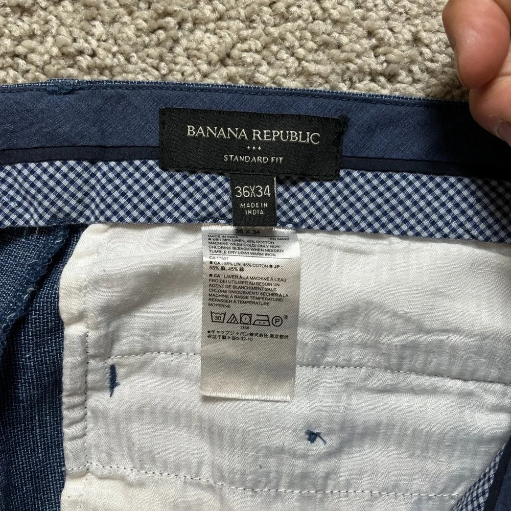 Bonobos Dress Pants Men 36x34 Blue Heathered Linen Blend Flat Front Straight Leg